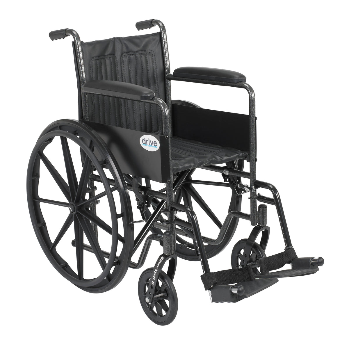 Drive Medical Silver Sport 2 Wheelchair Non Removable Fixed Arms Swing Away Footrests 18" Seat medical supply