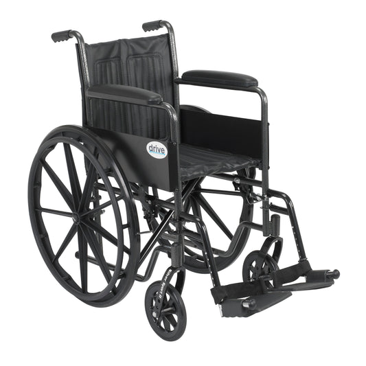 Drive Medical Silver Sport 2 Wheelchair Non Removable Fixed Arms Swing Away Footrests 18" Seat medical supply