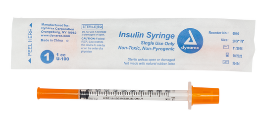 Dynarex Insulin Syringe 1cc 28G Wrapped Case medical supply