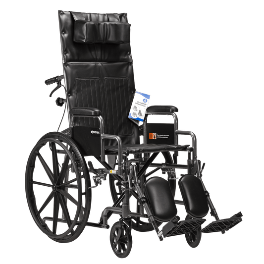 Dynarex DynaRide Reclining Wheelchair 16 x 16 Detach Desk Arm Silver Vein medical supply
