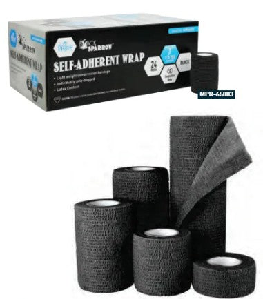 MedPride Self-Adherent Wrap 1 Inch x 5 yds Black Case medical supply