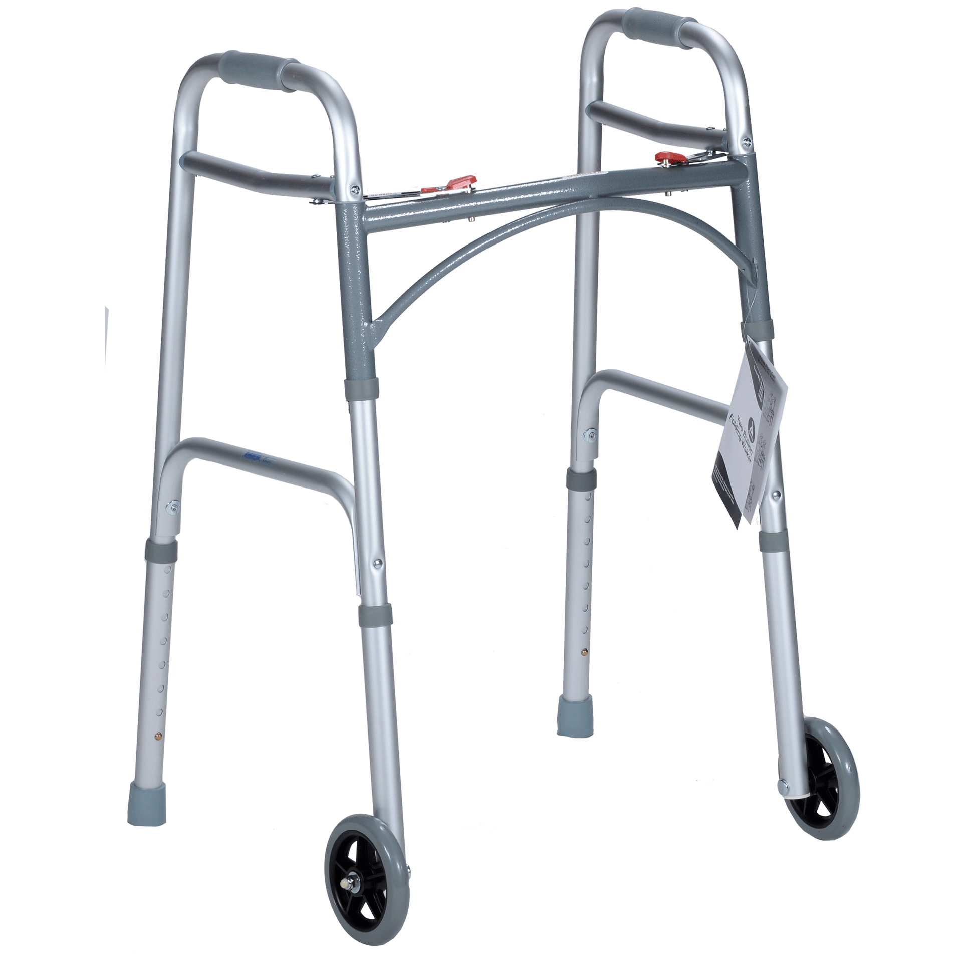 Dynarex Junior Two Button Folding Walker 5 inch Wheels 25.5 to 32.5 inch medical supply