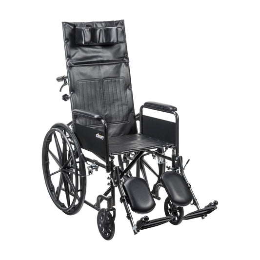 Drive Medical Silver Sport Full-Reclining Wheelchair Full Arms 16" Seat medical supply