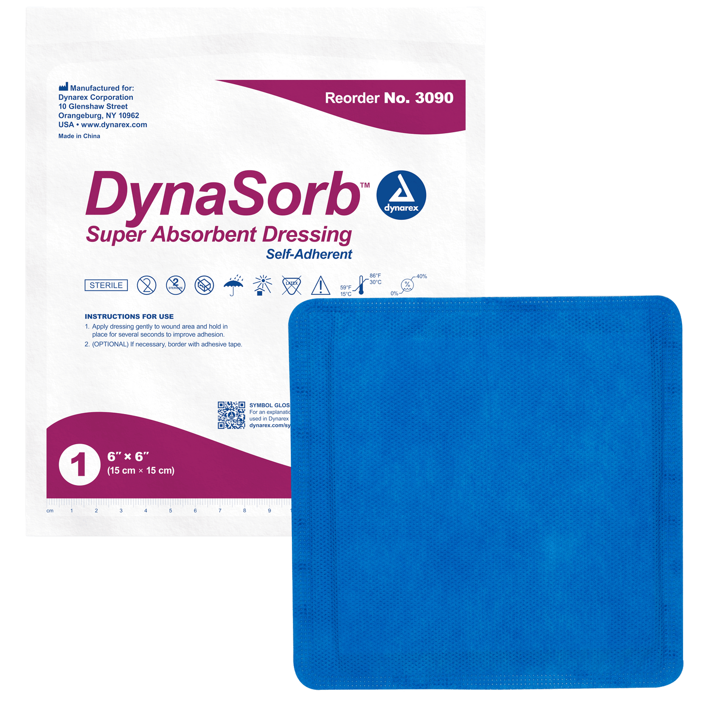 Dynarex DynaSorb Super Absorbent Dressing Self-Adherent 6 x 6 12/10/cs medical supply