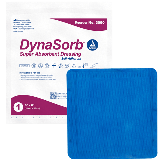 Dynarex DynaSorb Super Absorbent Dressing Self-Adherent 6 x 6 12/10/cs medical supply