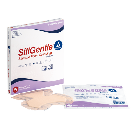 Dynarex SiliGentle Silicone Bordered Heel Foam Dressing 10"x9" 12/5/cs medical supply