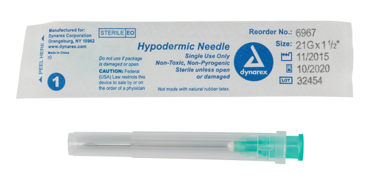 Dynarex Hypodermic Needle Non-Safety 21G 1 1/2 inch 10/100/cs medical supply
