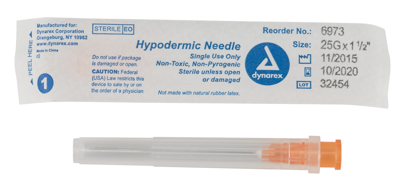 Dynarex Hypodermic Needle 25G 1 1/2 inch Case medical supply