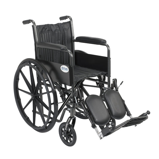 Drive Medical Silver Sport 2 Wheelchair Non Removable Fixed Arms Elevating Leg Rests 18" Seat medical supply