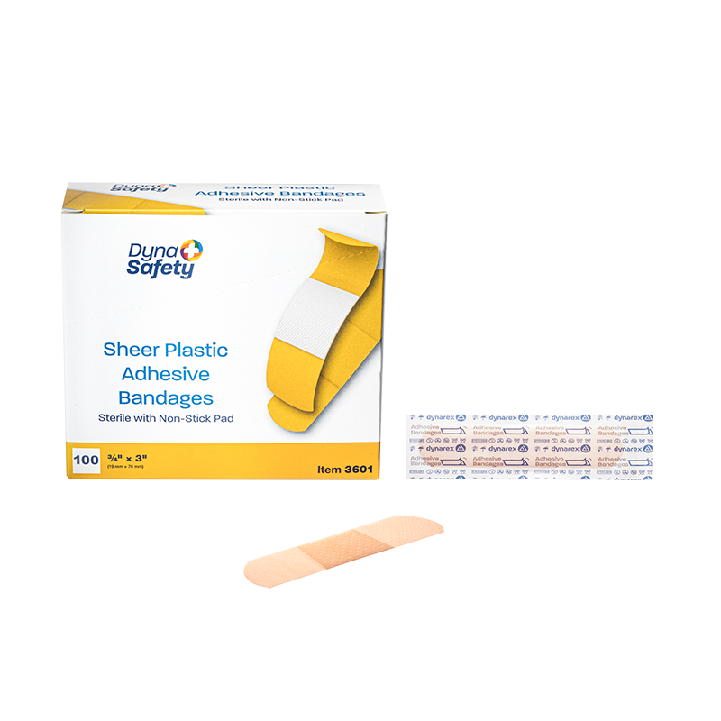 DynaSafety Sheer Plastic Adhesive Bandages Sterile 3/4 x 3 in 24/100/cs medical supply