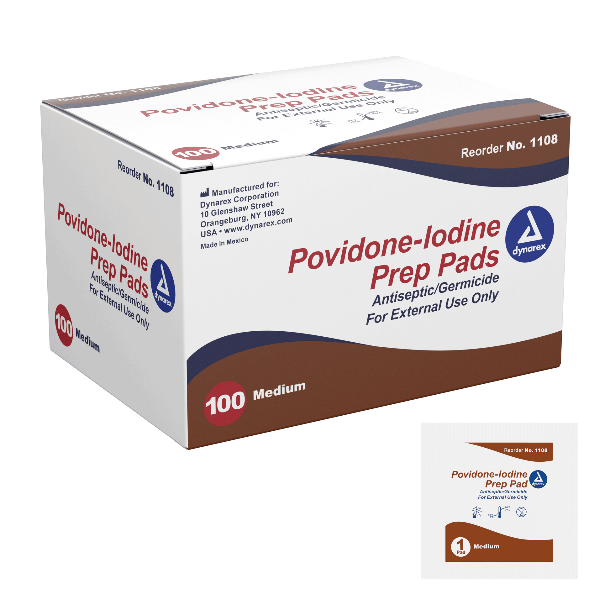 Dynarex Povidone Iodine Prep Pad Medium 10/100 Case medical supply