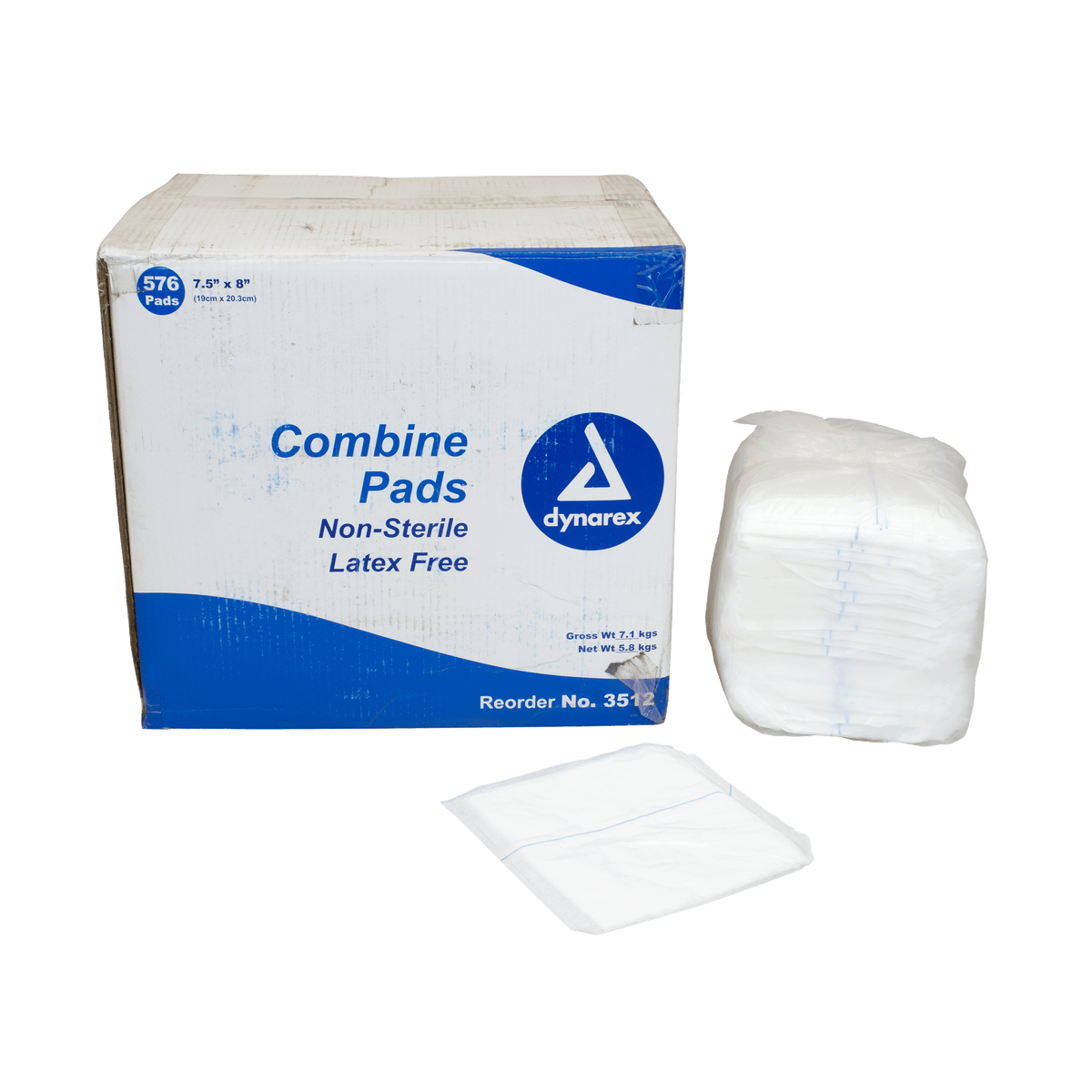 Dynarex Combine Pads Non-Sterile 8 inch x 7.5 inch Case of 576 medical supply