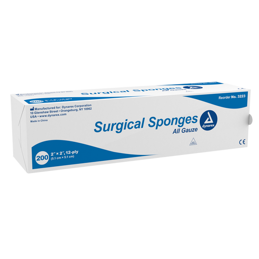 Dynarex Surgical Gauze Sponge 2" x 2" 12-Ply 40/200/cs medical supply