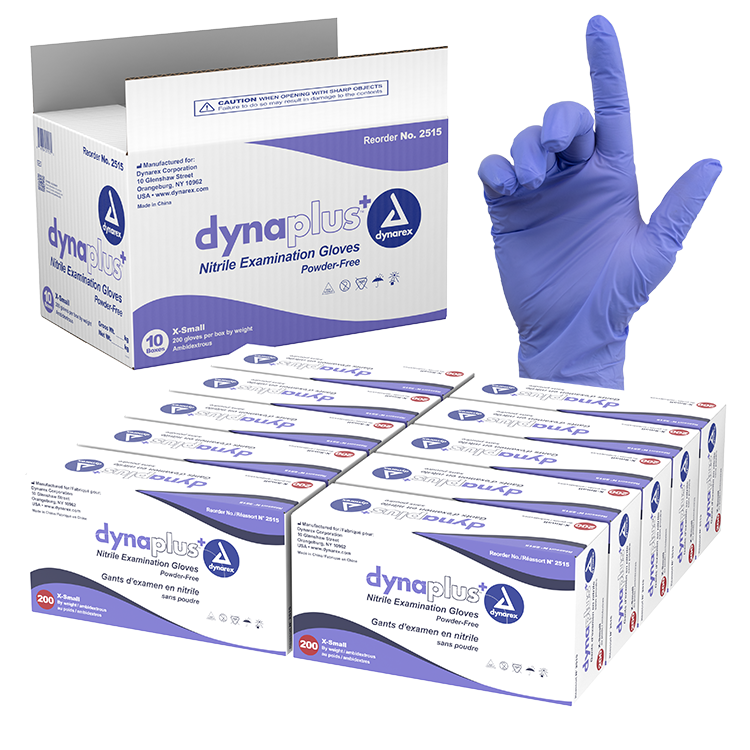 Dynarex DynaPlus Nitrile Exam Gloves X-Small Violet Powder-Free Case medical supply