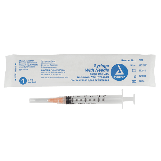 Dynarex Non-Safety Syringe with Needle Luer Lock 25G 5/8 inch 3cc Case medical supply