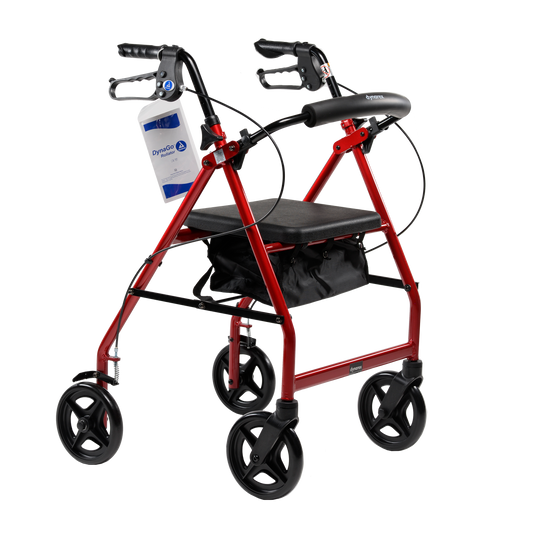 Dynarex DynaGo Quad 8 Aluminum Rollator 7.5 inch Wheels Red medical supply