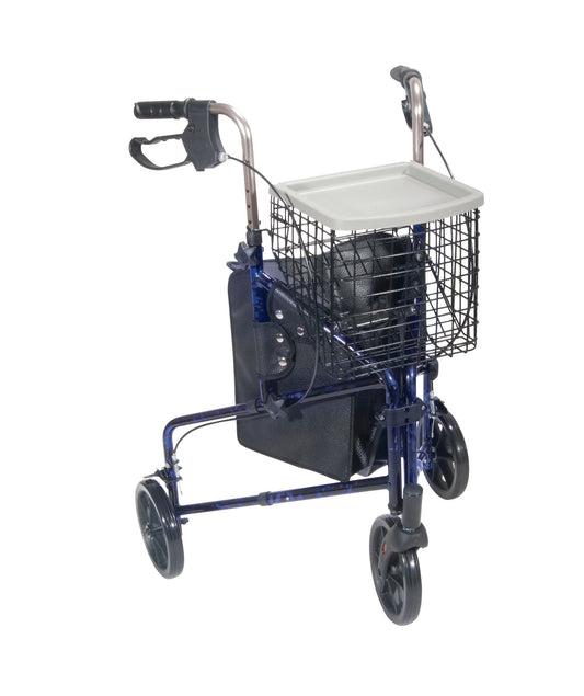 Drive Medical 3 Wheel Rollator Walker Basket Tray Pouch Flame Blue medical supply