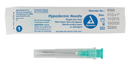 Dynarex Hypodermic Needle Non-Safety 21G 1 inch 10/100/cs medical supply
