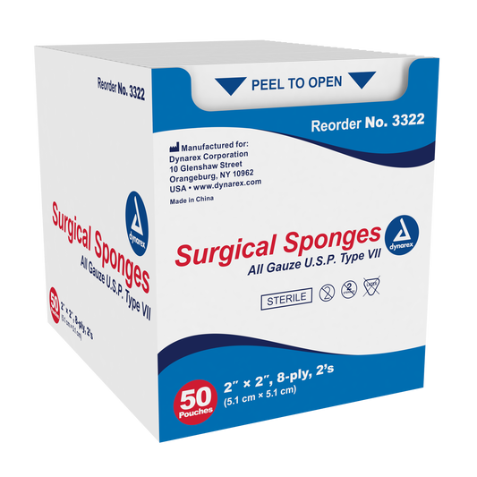 Dynarex Surgical Gauze Sponge 2x2 8-Ply 30/50/cs medical supply