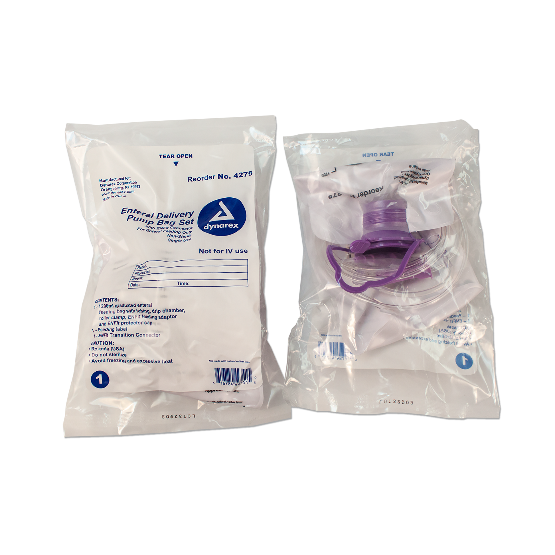 Dynarex Enteral Delivery Pump Bag Set with ENFit Connector 30/cs medical supply