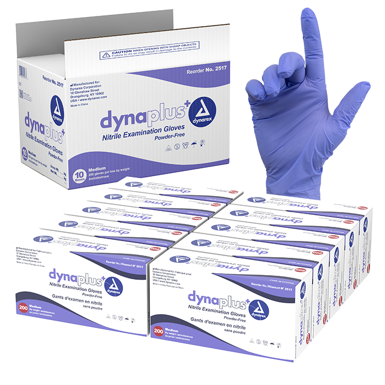 Dynarex DynaPlus Nitrile Exam Gloves Medium Violet Powder-Free Case medical supply