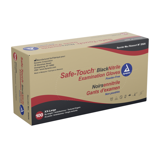 Dynarex Safe-Touch Black Nitrile Exam Gloves XX-Large 10/100/cs medical supply