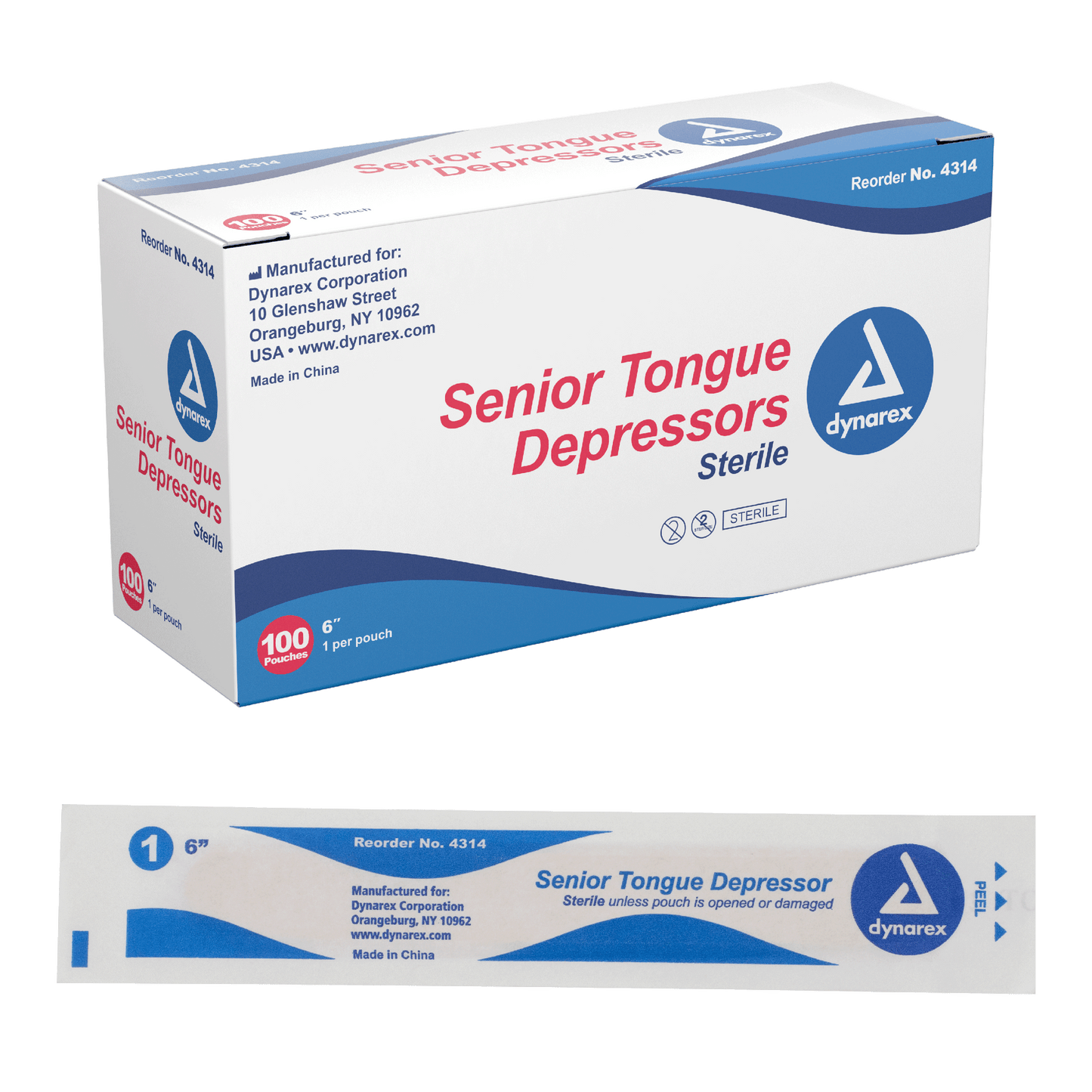 Dynarex Tongue Depressors Wood Sterile 6 in Senior 10/100/cs medical supply