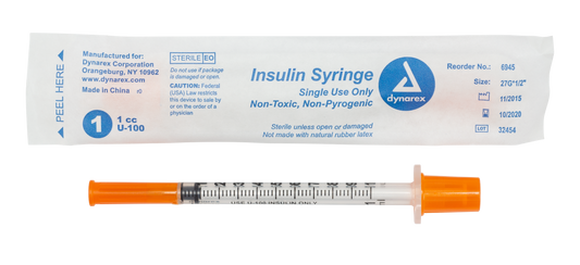 Dynarex Insulin Syringe Wrapped 27G 1cc 500/cs medical supply