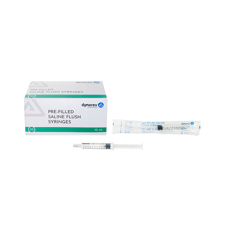 Dynarex Pre-Filled Saline Flush Syringe 10mL 16/30 Case medical supply