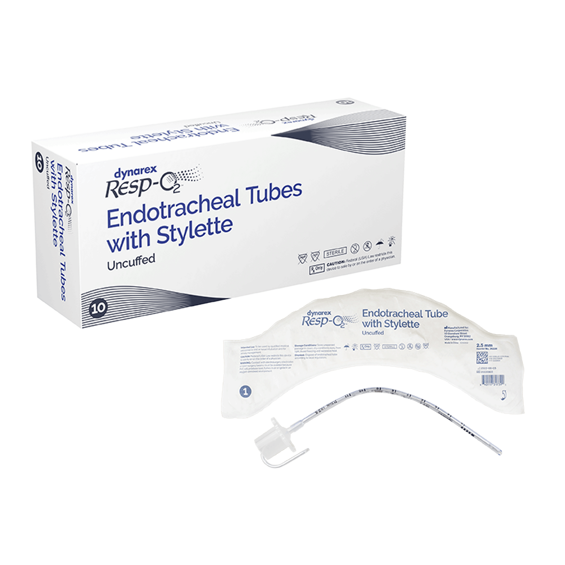 Resp-O2 Uncuffed Endotracheal Tubes with Stylette 2.5 mm 10/bx medical supply