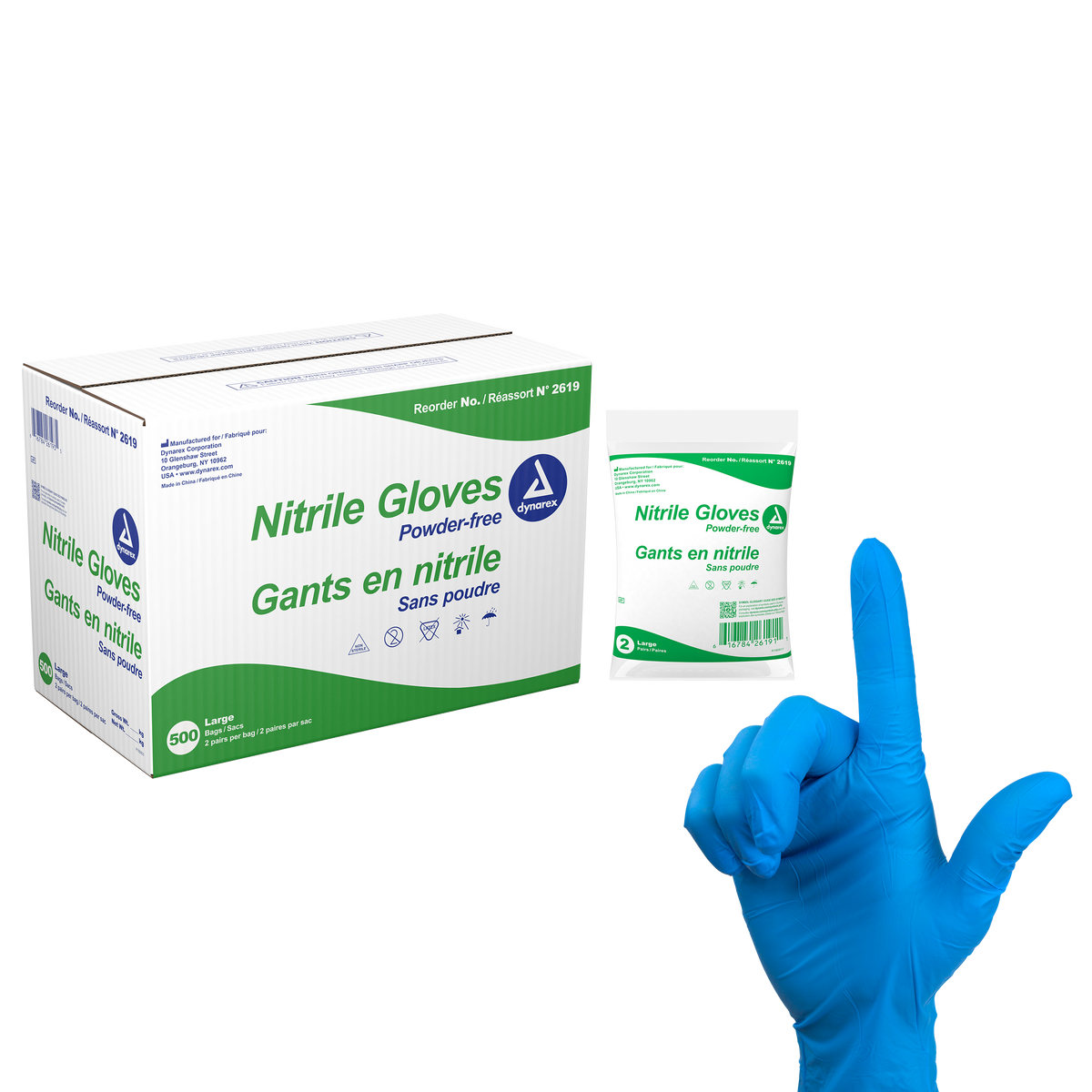 DynaSafety Nitrile Exam Gloves In A Bag X-Large Blue 500/2pr/cs medical supply