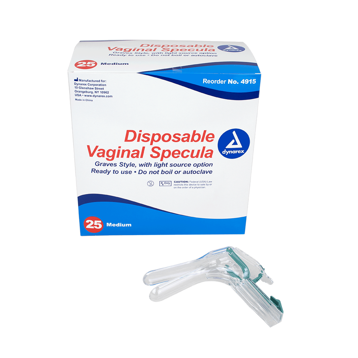 Dynarex Vaginal Specula Disposable with Light Medium 4/25/cs medical supply