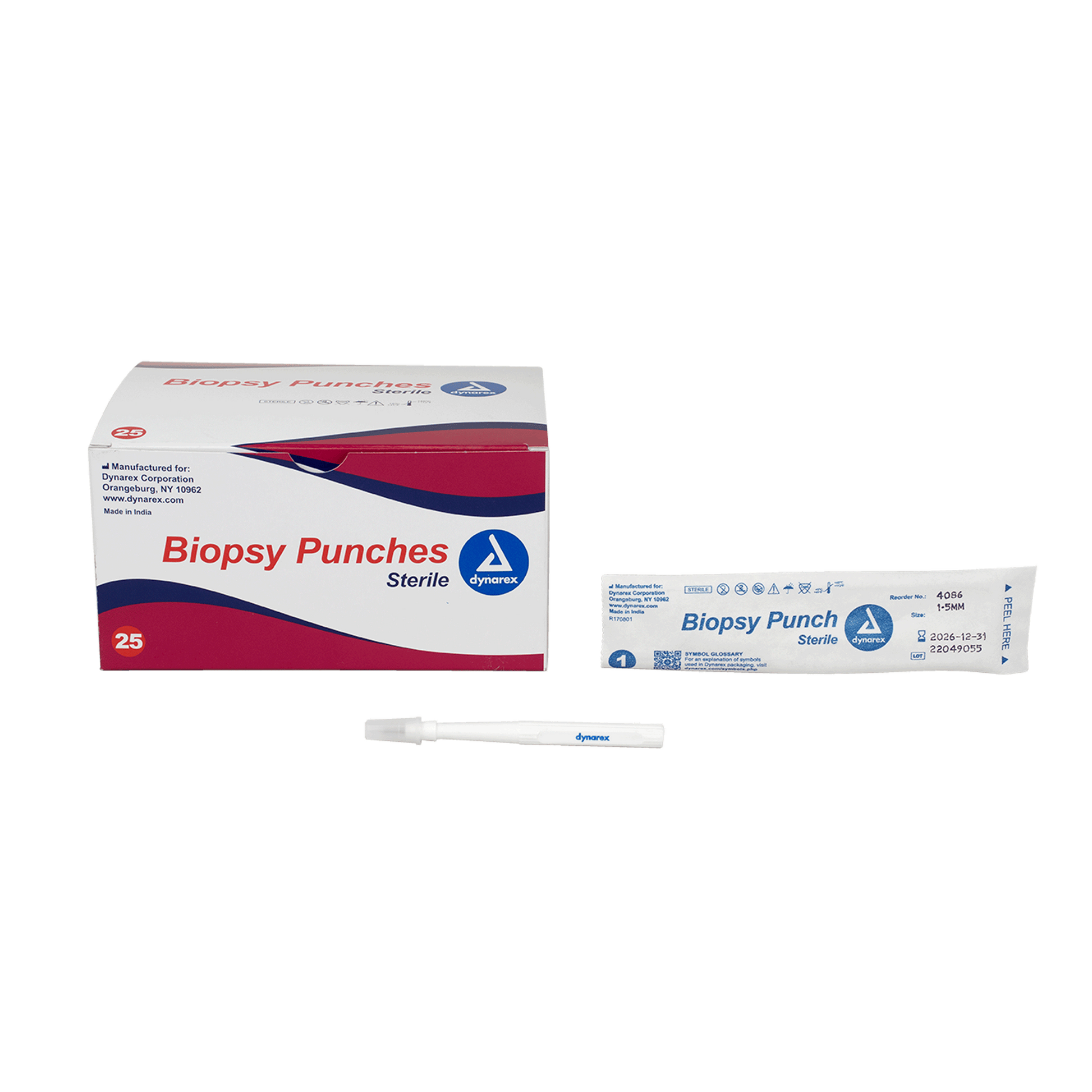 Dynarex Biopsy Punches 1.5 mm White Box of 25 medical supply